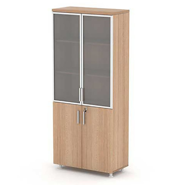 camlı dört kapaklı ahşap ofis dolabı