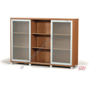 camlı iki kapaklı ahşap ofis dolabı
